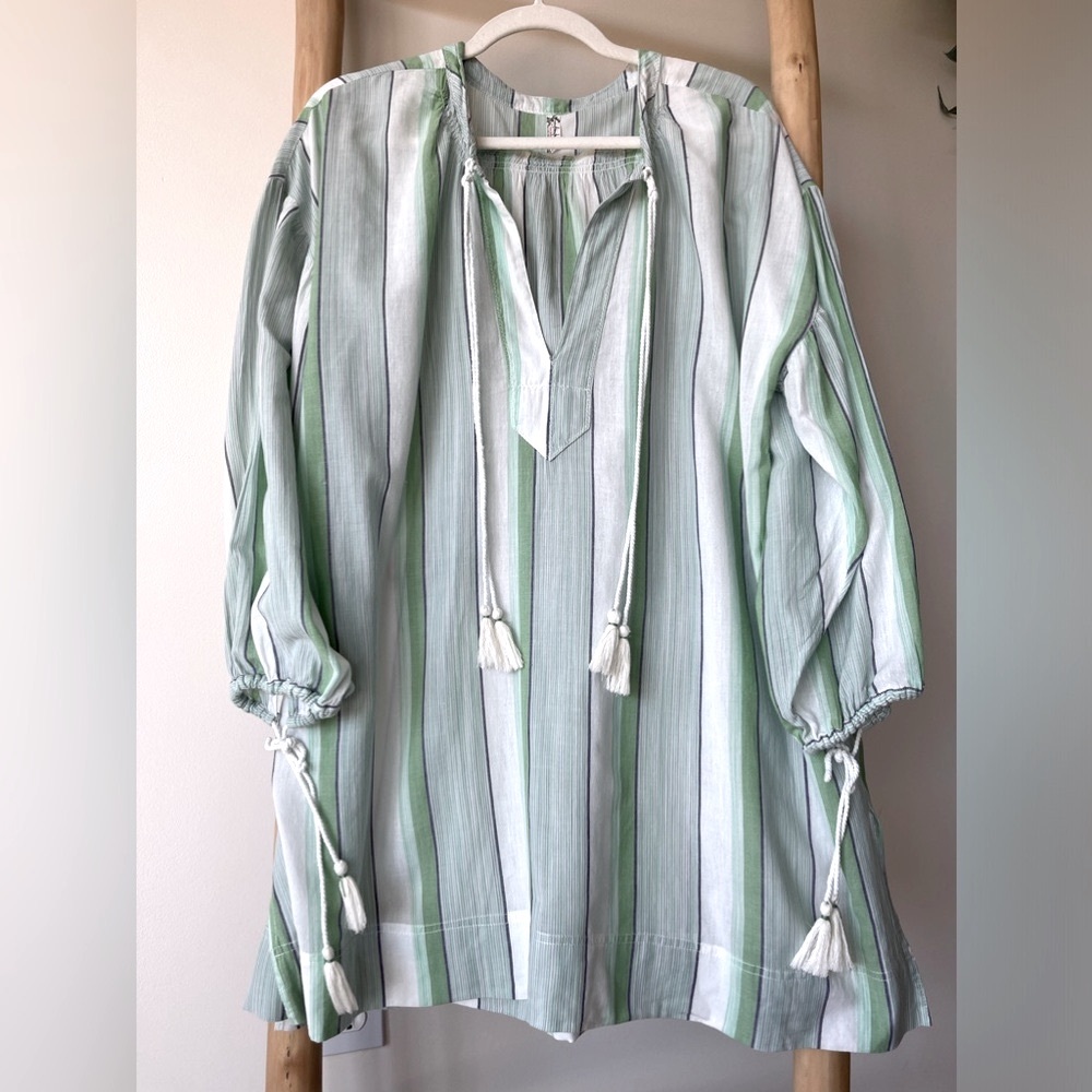 Free People Green and White Striped Tunic Chemise